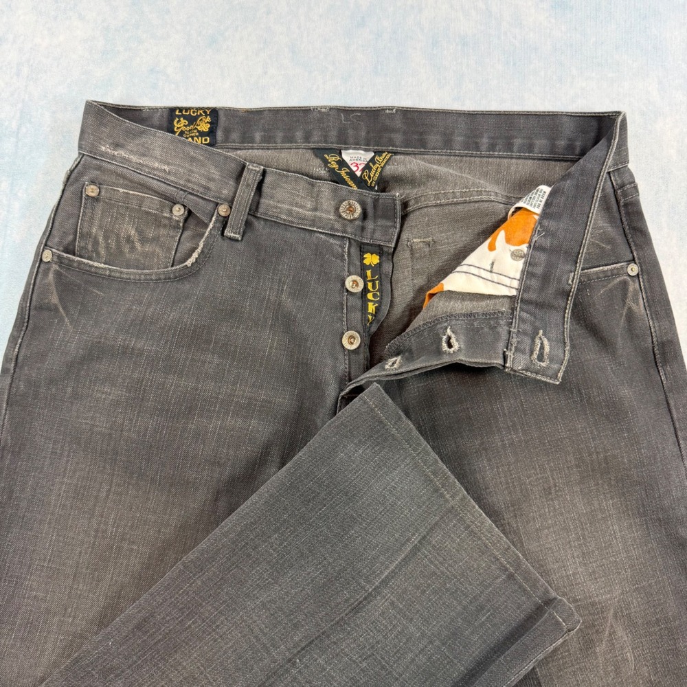 Lucky Brand Slim Bootleg Mens 32 Grey Excellent Made in USA Button Fly Jeans